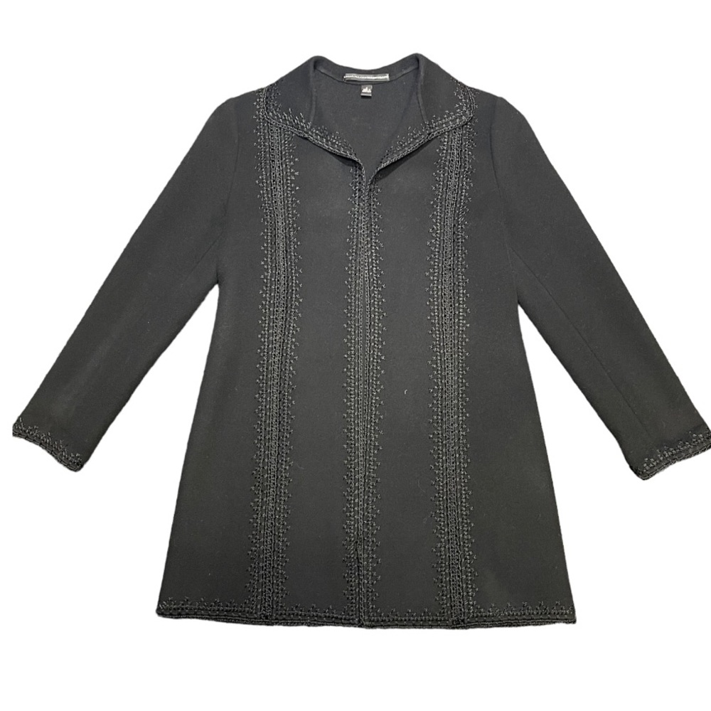 Linda Allard Ellen Tracy Wool Coat Embroidery Size 8 Black